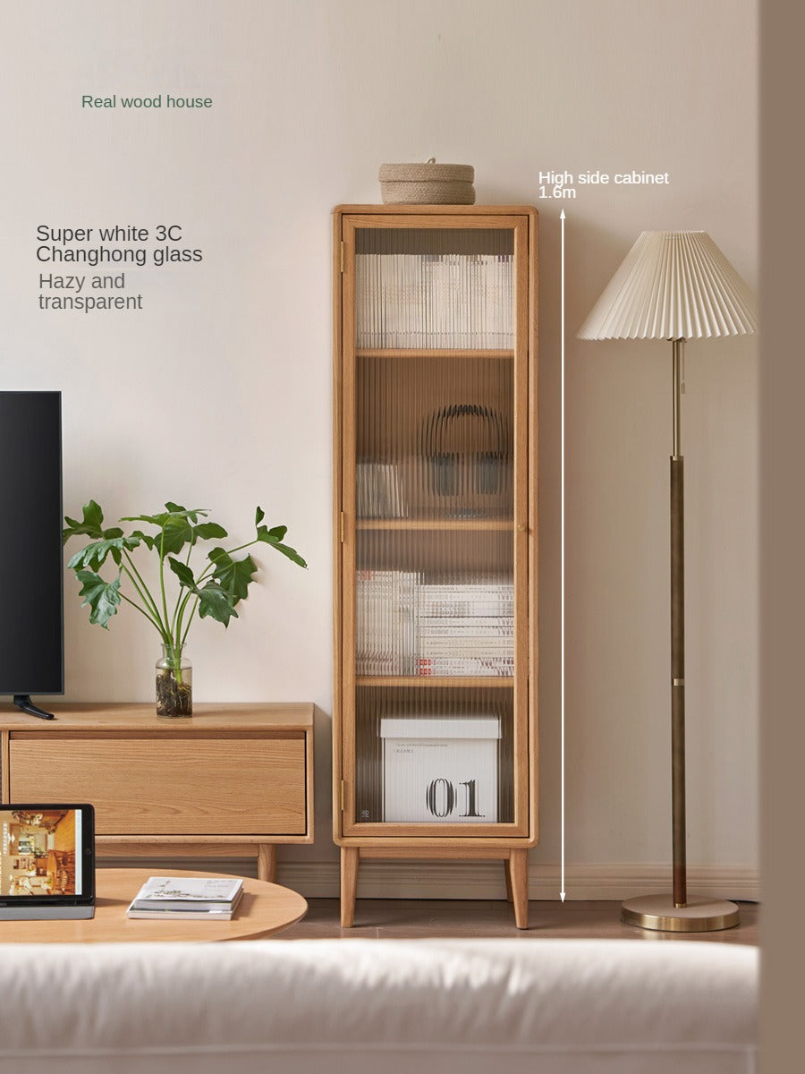 Oak, Beech Solid Wood Side Cabinet, Small Bookcase