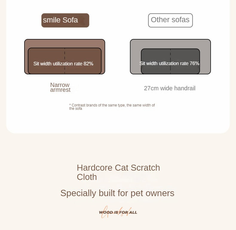 Oak Solid Wood Fabric White Cream Style Cat Scratching Cloth Sofa.