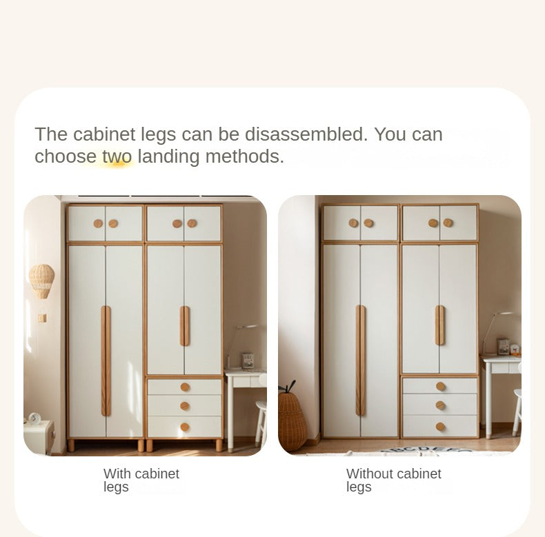 Oak Solid Wood Children's Wardrobe Combination Storage Cabinet
