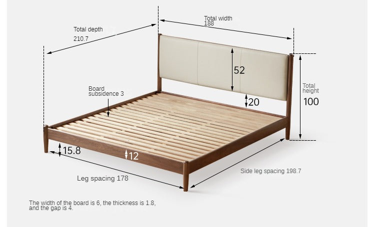 Oak,Black Walnut Solid Wood Top-Grain Cowhide Leather Bed