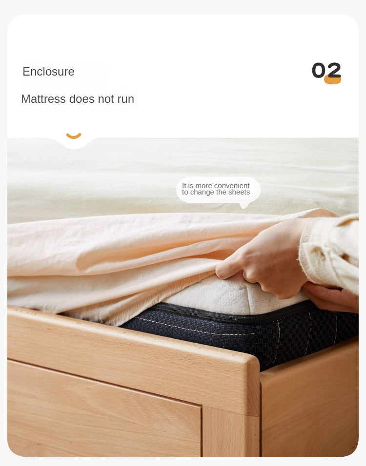 European Beech solid wood platform bed, headboard-free bed with drawer box bed.