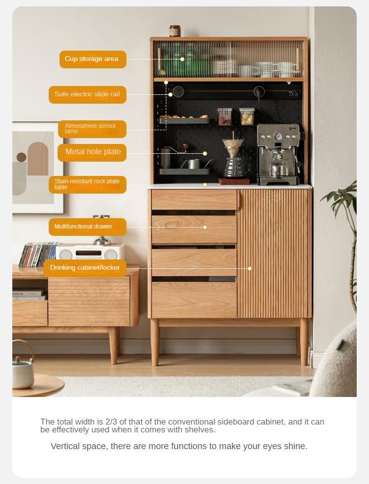 Oak Solid Wood Modern Rock Board Side High Tea Cabinet Buffet