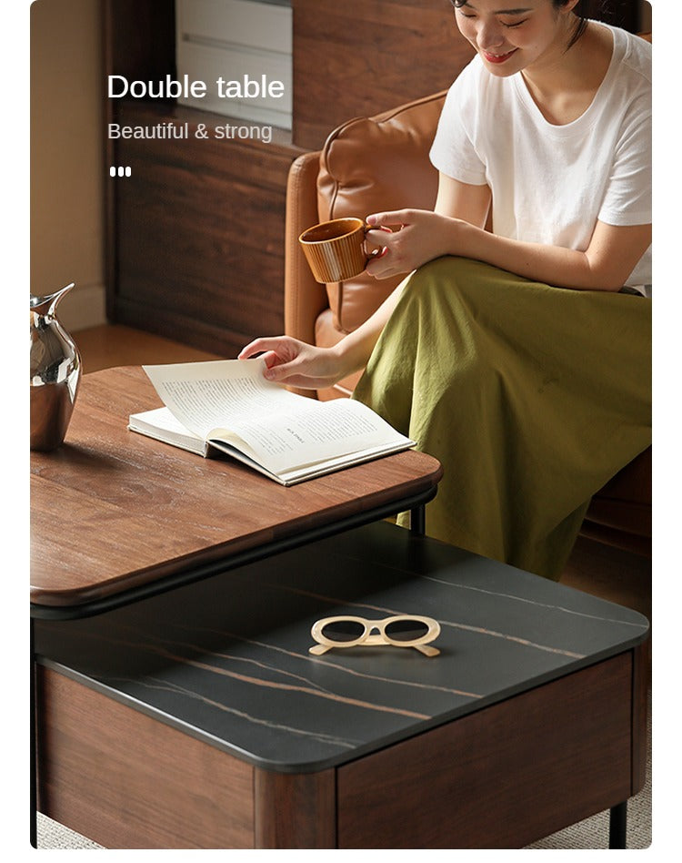 Sandalwood, Oak, Black Walnut Solid Wood Slate Top Coffee Table