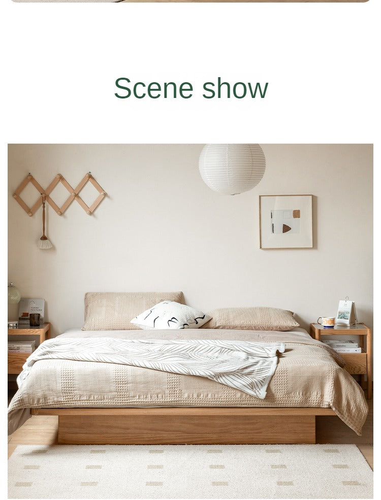 OAK Solid Wood platform bed, headboard-free bed Suspended Bed