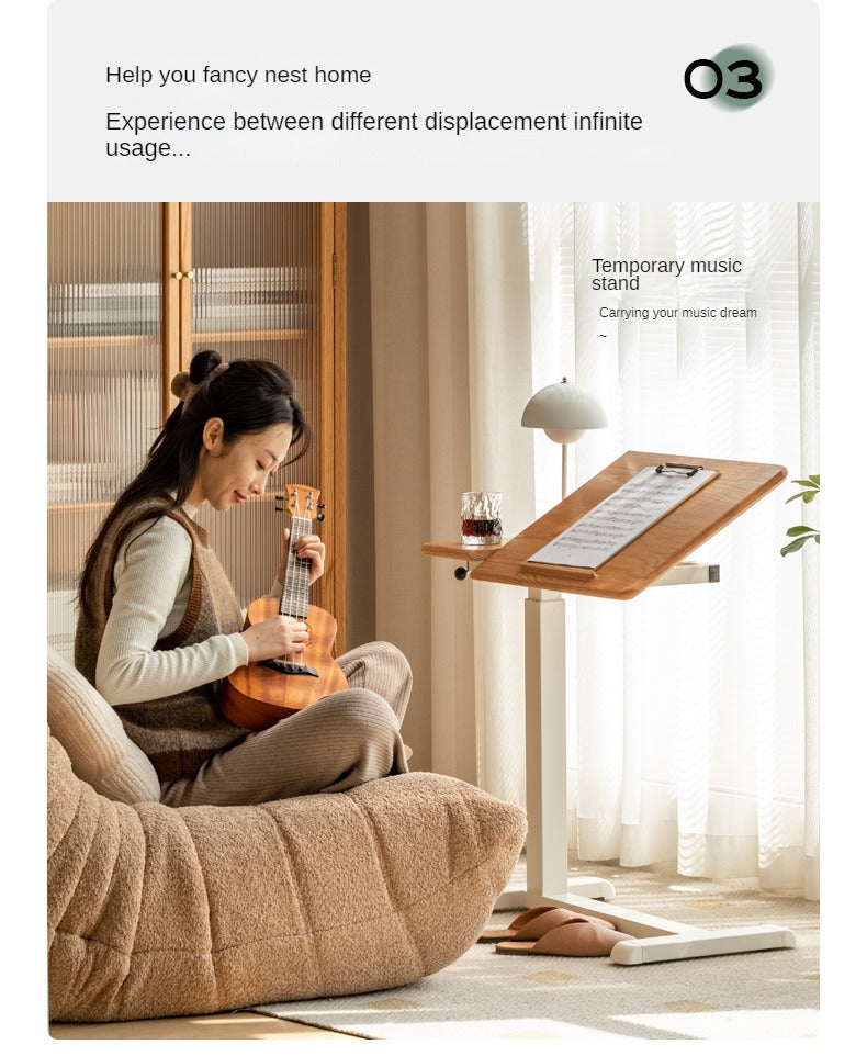 Oak, Solid Rubberwood Lifting Movable Folding Desk