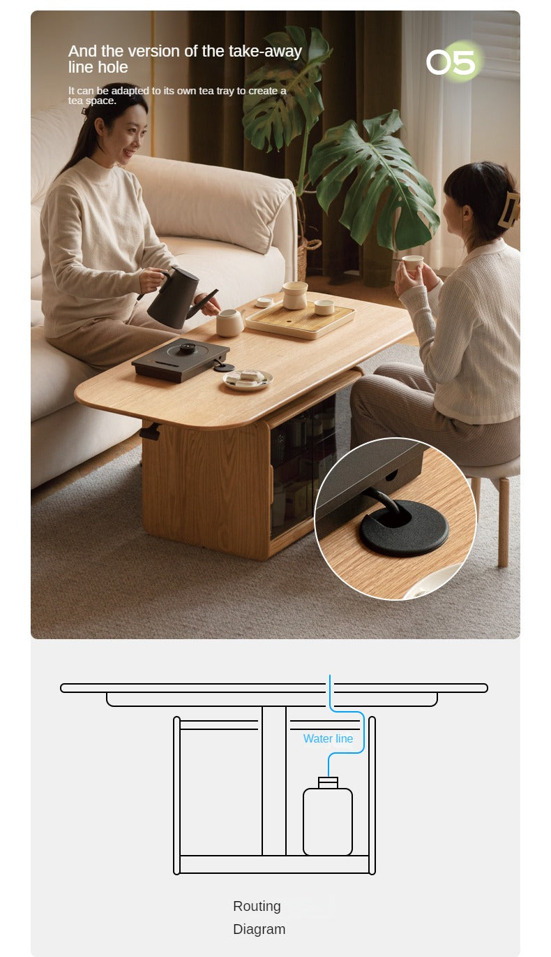 Oak Solid Wood Elevating Folding Storage Lifting Coffee Table