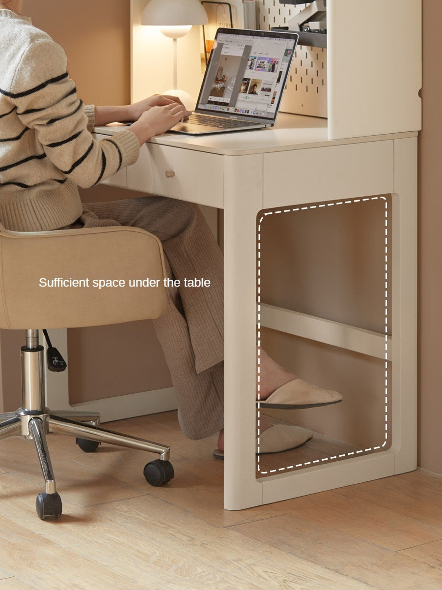 Poplar, Solid Rubberwood Rock Board Desk Bookshelf Integrated White Cream