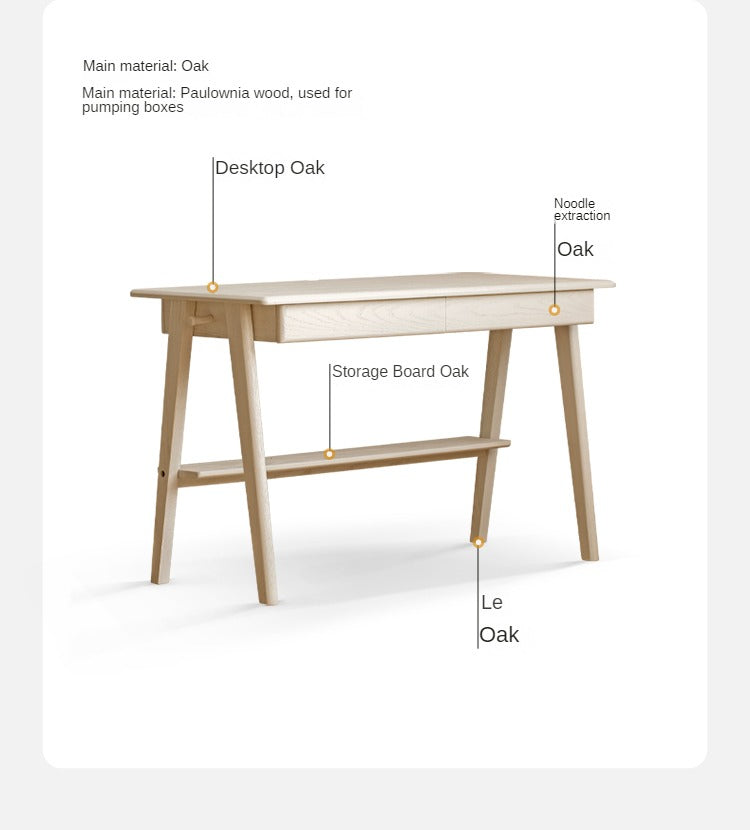 Oak, Solid Rubberwood Cream Wind Office Desk