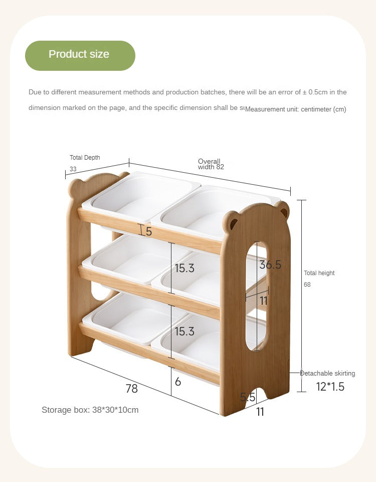 Poplar Solid Wood Children's Floor-standing Multi-layer Storage Rack.