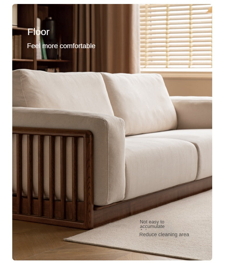 Ash Solid Wood Floor Fabric Tofu Block Sofa.