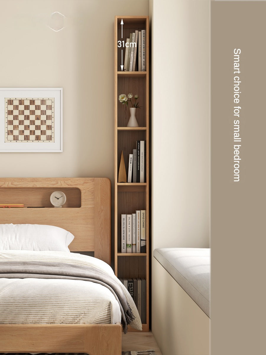 Oak, Rubber Solid Wood Ultra Narrow Bookcase