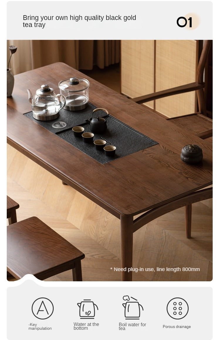 Ash Solid Wood Tea Table Tea Tray Integrated