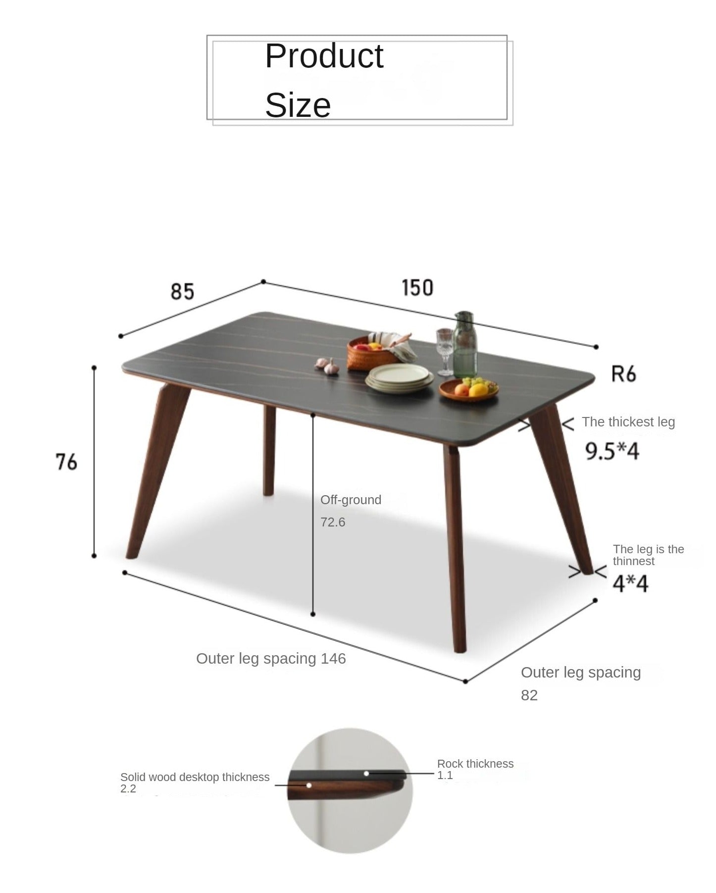 Black Walnut Solid Wood Slate North American Dining Table