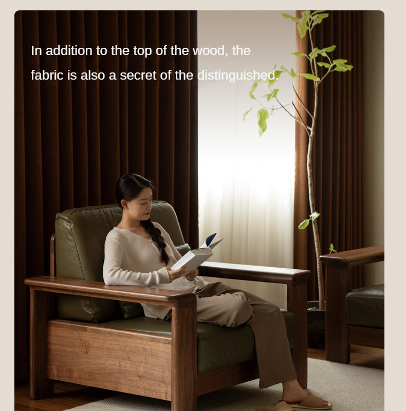 Black Walnut Solid Wood Modern Straight Sofa.