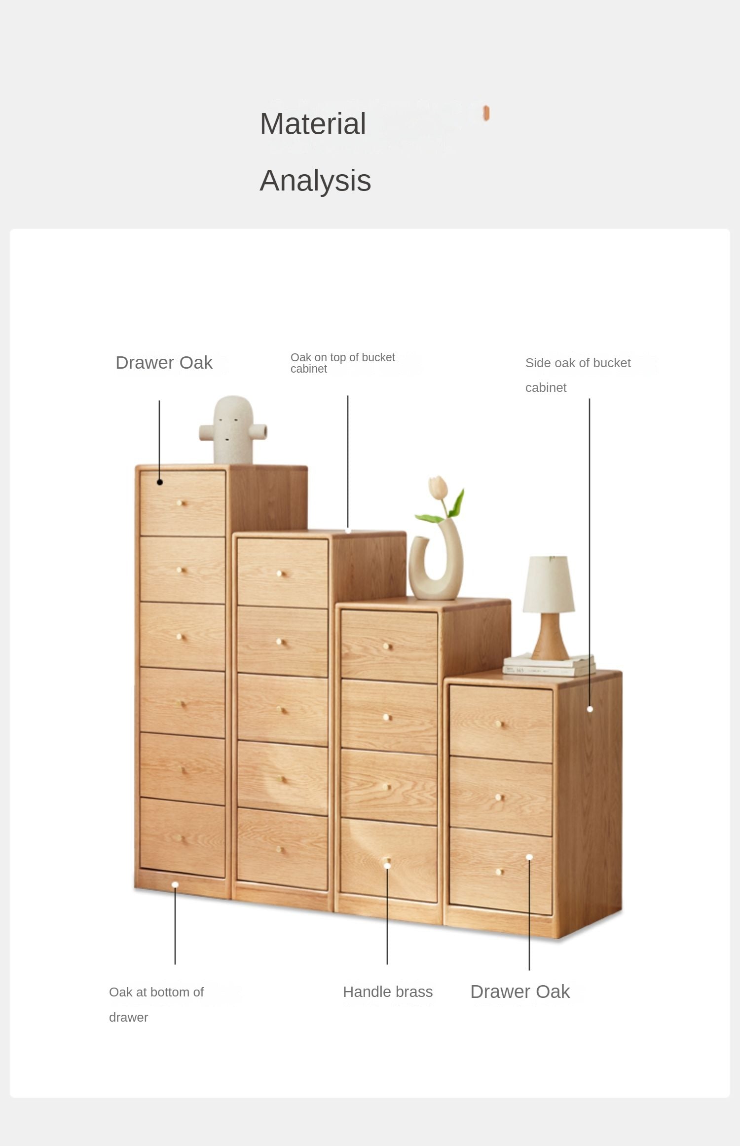 Oak, Beech Solid Wood Side Cabinet, Multi-Functional Storage