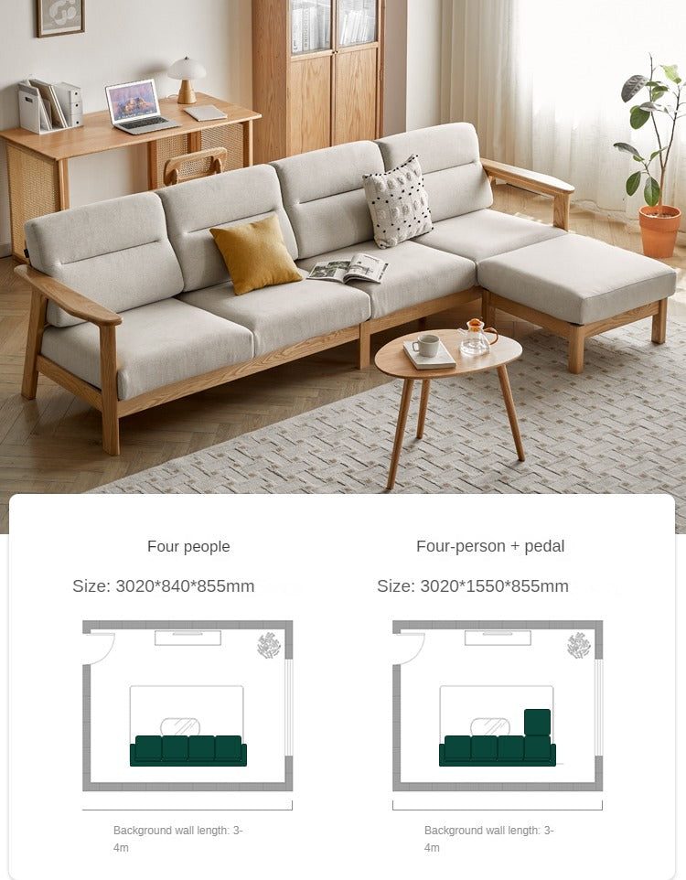 Ash Solid Wood Straight Sofa Modern.