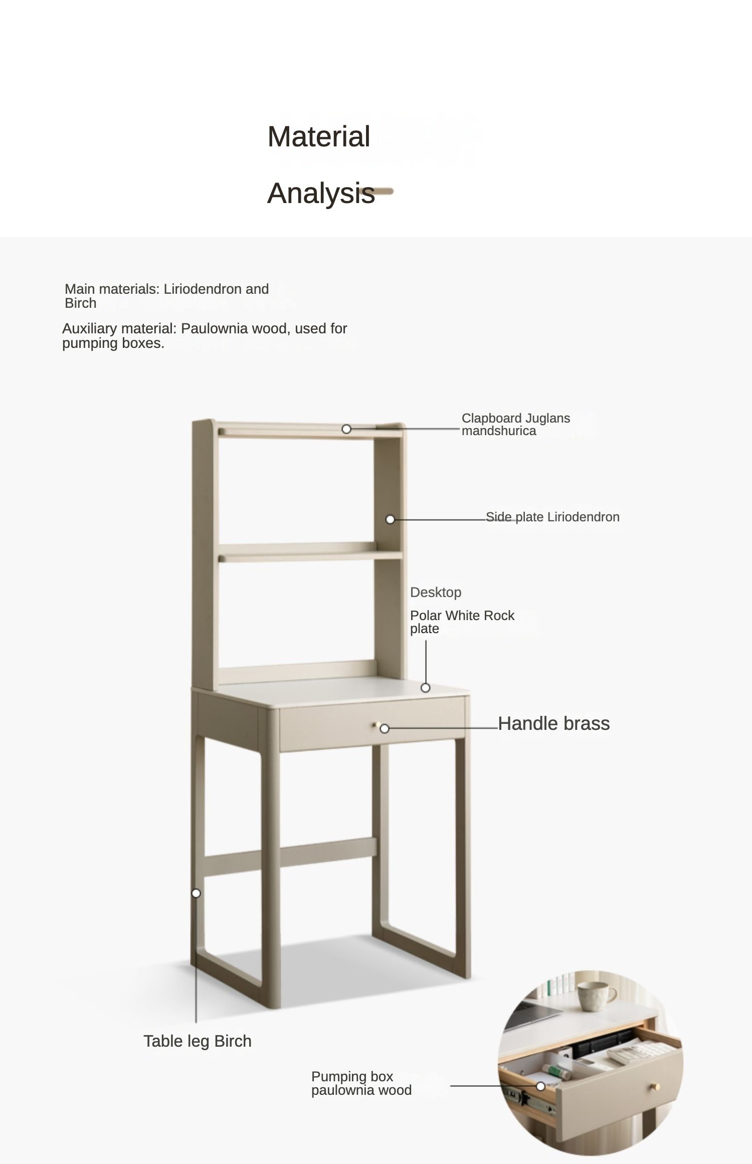 Poplar Solid Wood Office Desk, Small Dressing Table Slate Top