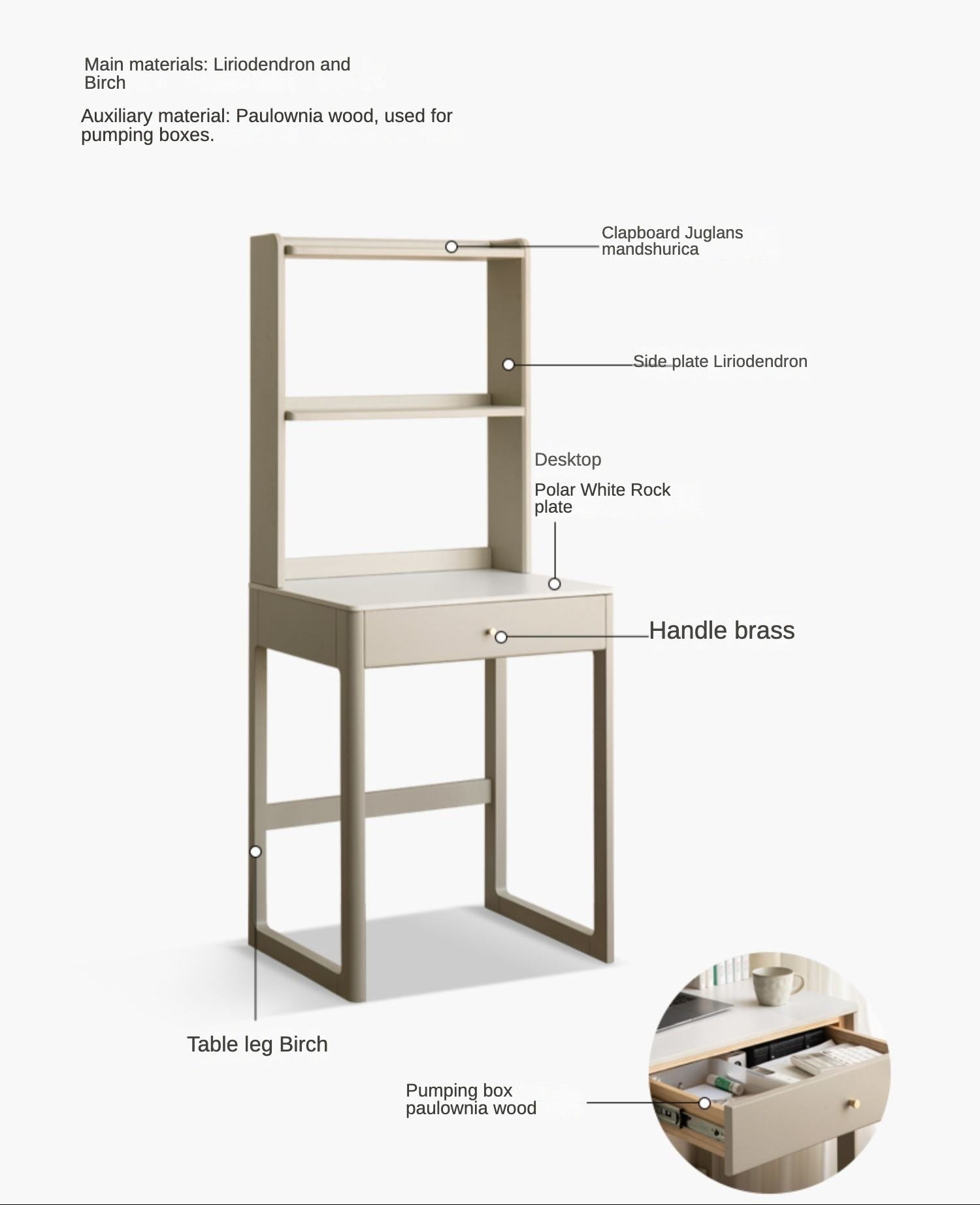 Poplar Solid Wood Office Desk, Small Vanity Table Slate Top.