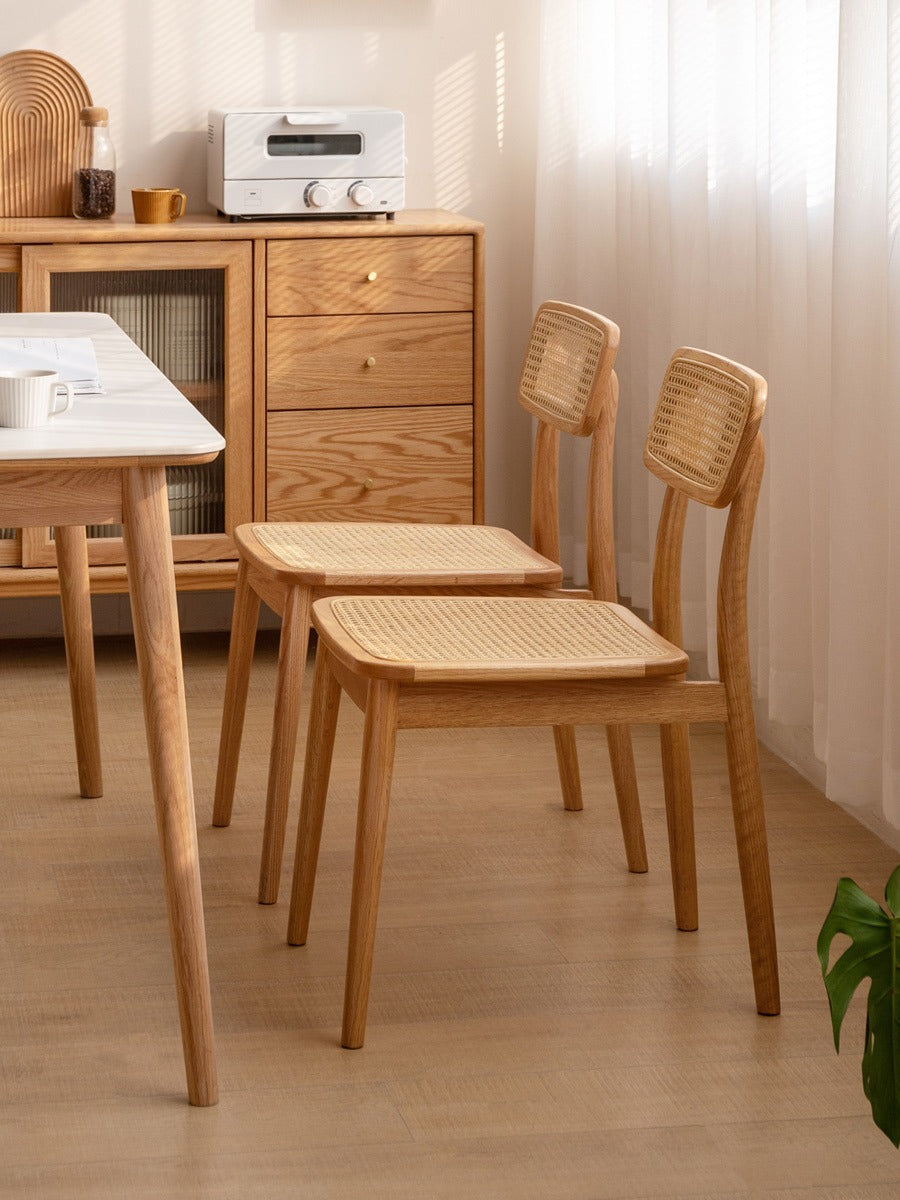 4 pcs set Oak Solid Wood Rattan - Dining Chair