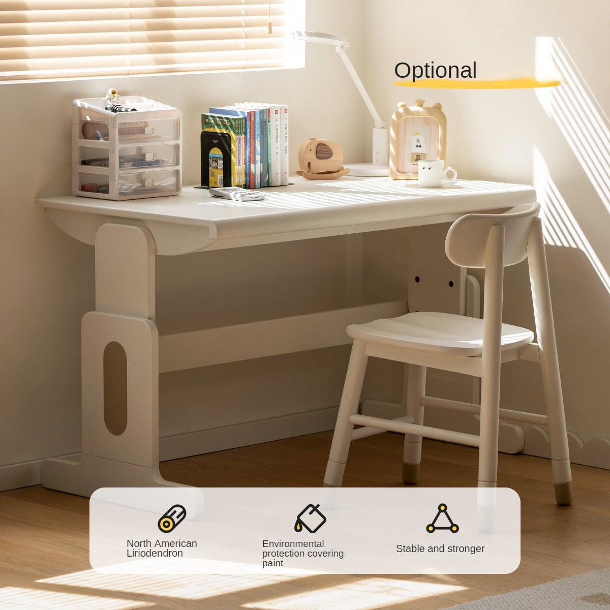 Beech Solid Wood Lift Study Desk Adjustable White Children's Desk