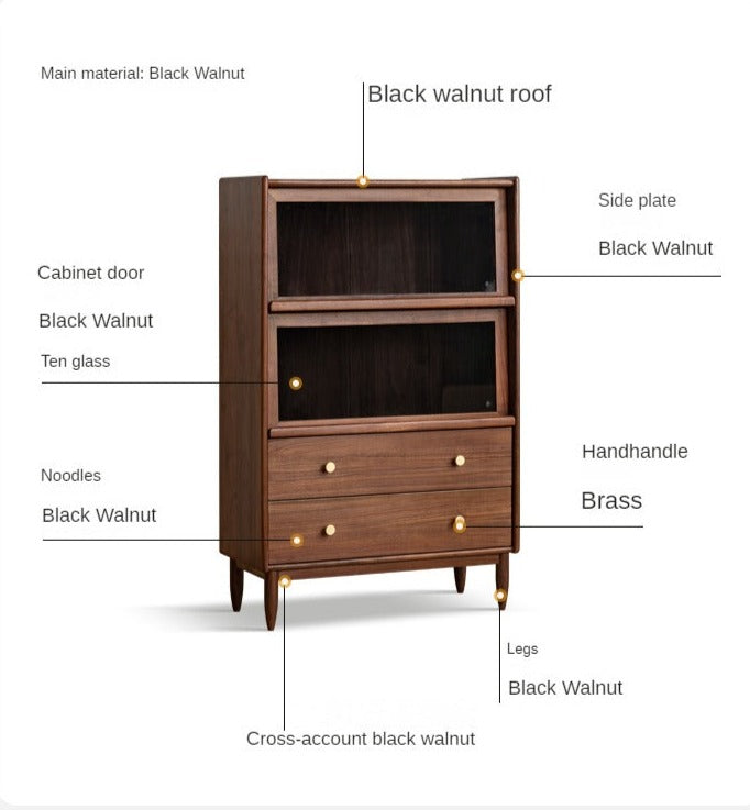Sandalwood, Black Walnut, Oak Solid Wood Side Cabinet Flip Door LED Lights