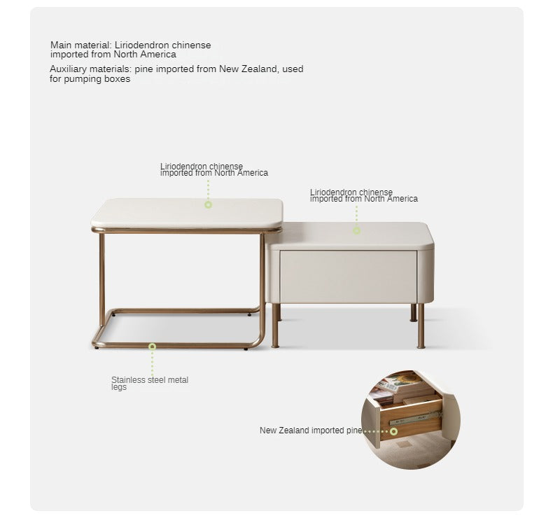 Poplar Solid Wood Combination Telescopic Coffee Table Cream Wind