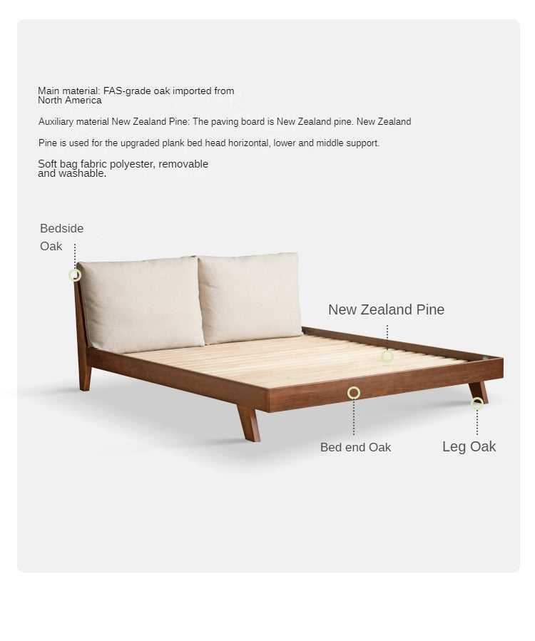 Oak Solid Wood with Fabric Upholstery Bed