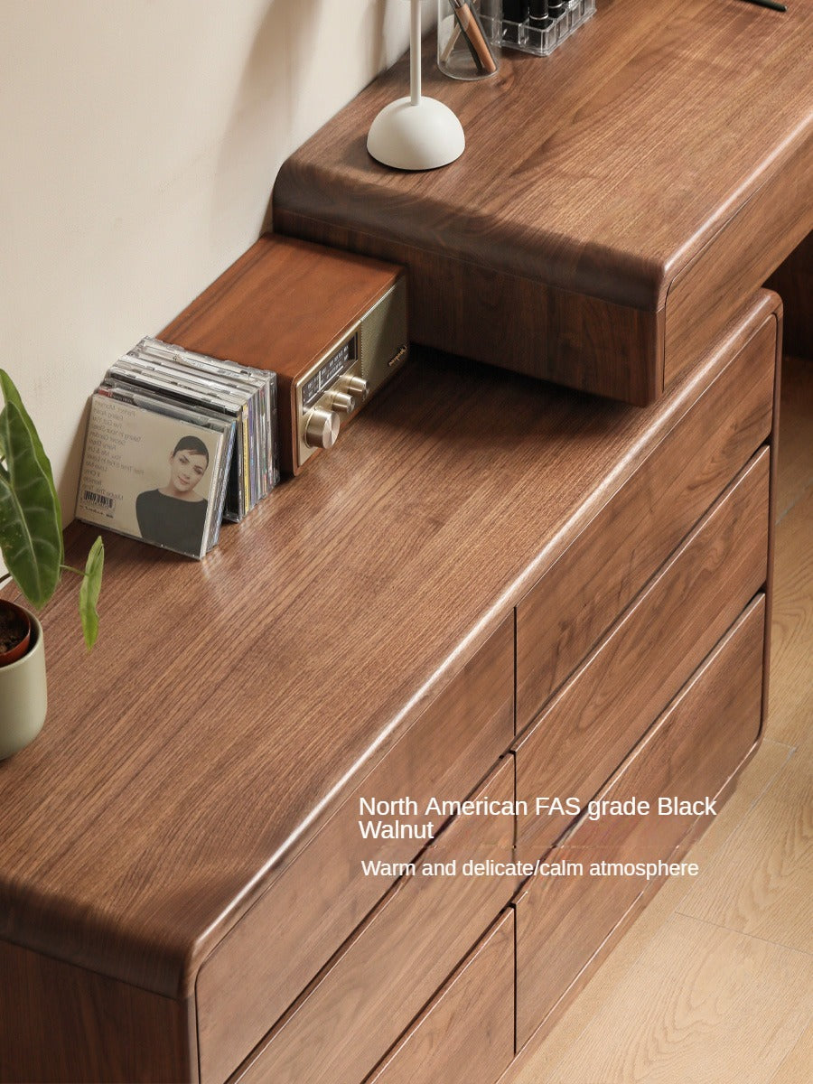 Black Walnut, Sandalwood Solid Wood Dressing Table Chest Of Drawers.