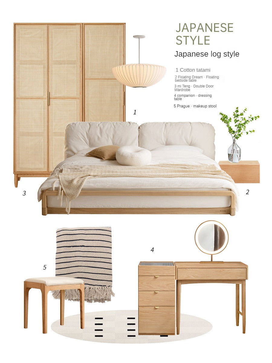 Ash Solid Wood Technology Cloth Floor Bed