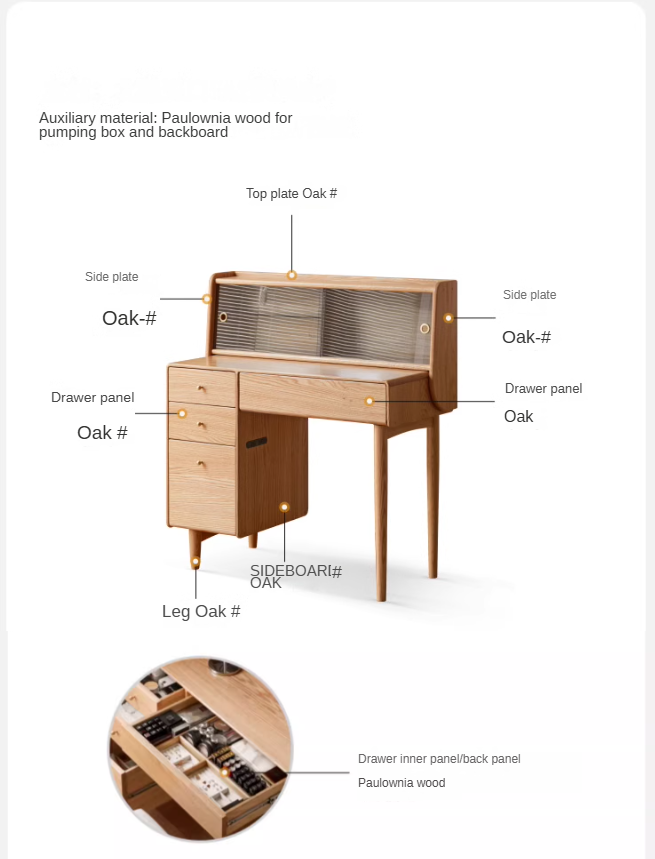 Oak Solid Wood Vanity Table Atmosphere With Lights.