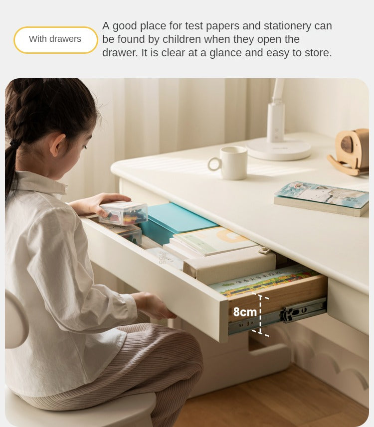 Beech Solid Wood Lift Study Desk Adjustable White Children's Desk