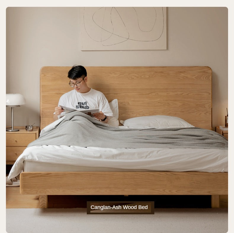 North American Black walnut, Ash solid wood bed simple high head.
