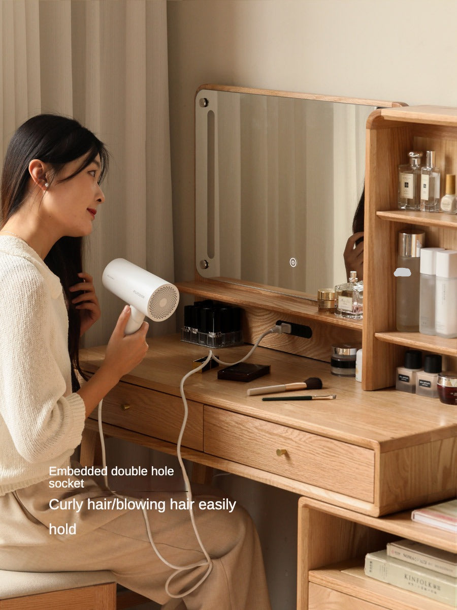 Oak, Rubberwood Solid Wood Vanity Table Telescopic.