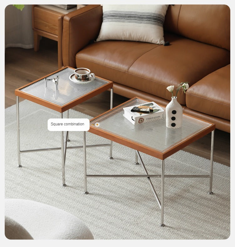 Beech Solid Wood Round Glass Coffee Table