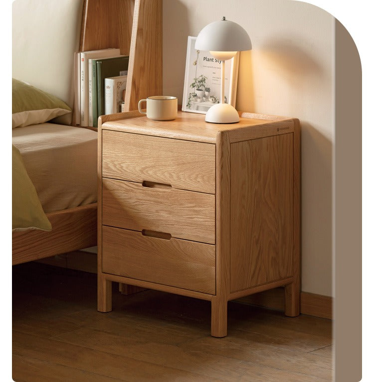 Oak Solid Wood, Solid Rubberwood Nordic Modern Nightstand.