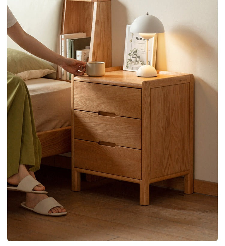 Oak Solid Wood, Solid Rubberwood Nordic Modern Nightstand.