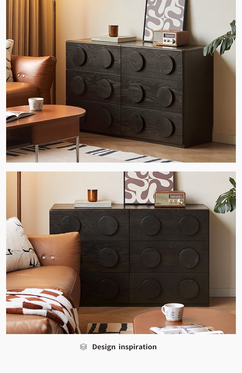 Oak Solid Wood Chest of Drawers Retro Black