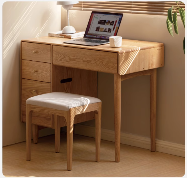 Oak Solid Wood Vanity Table Atmosphere With Lights.