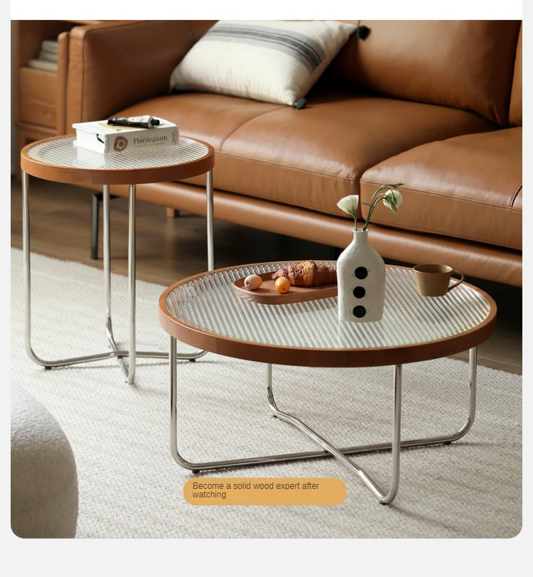 Beech Solid Wood Round Glass Coffee Table