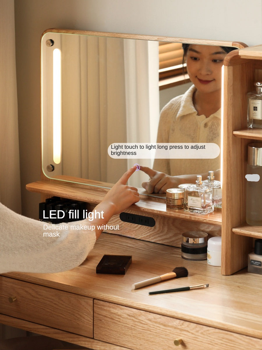 Oak, Rubberwood Solid Wood Vanity Table Telescopic.