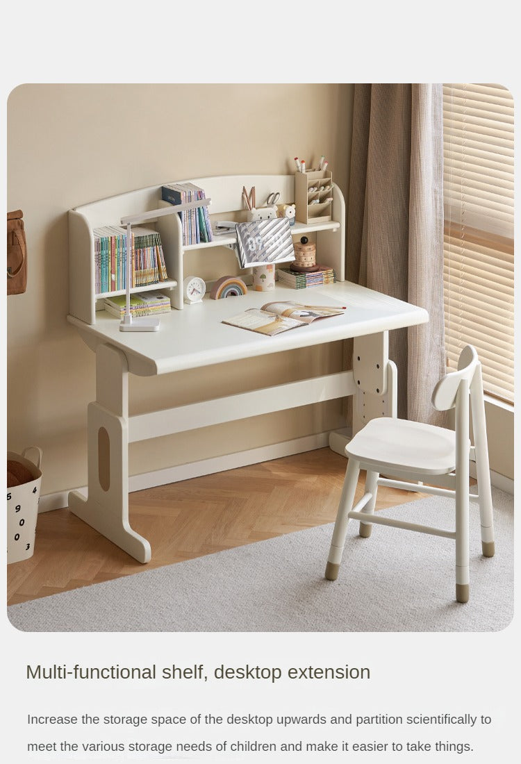 Beech Solid Wood Lift Study Desk Adjustable White Children's Desk