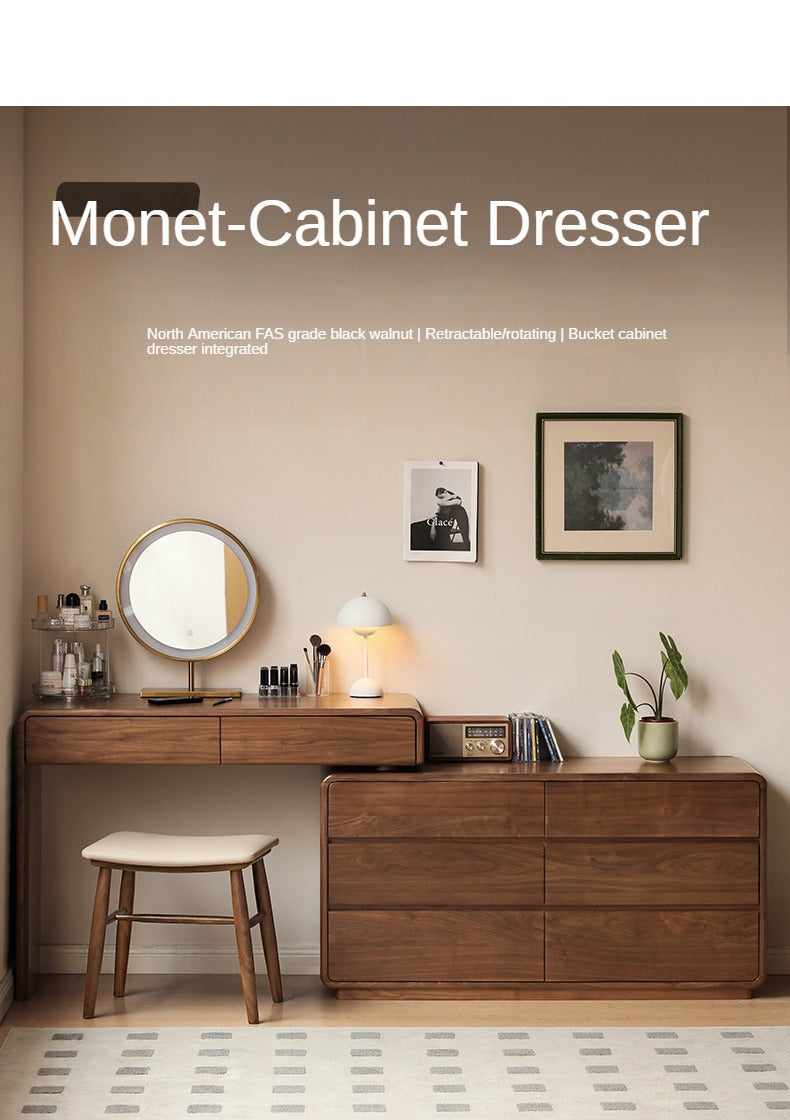 Black Walnut, Sandalwood Solid Wood Dressing Table Chest Of Drawers.