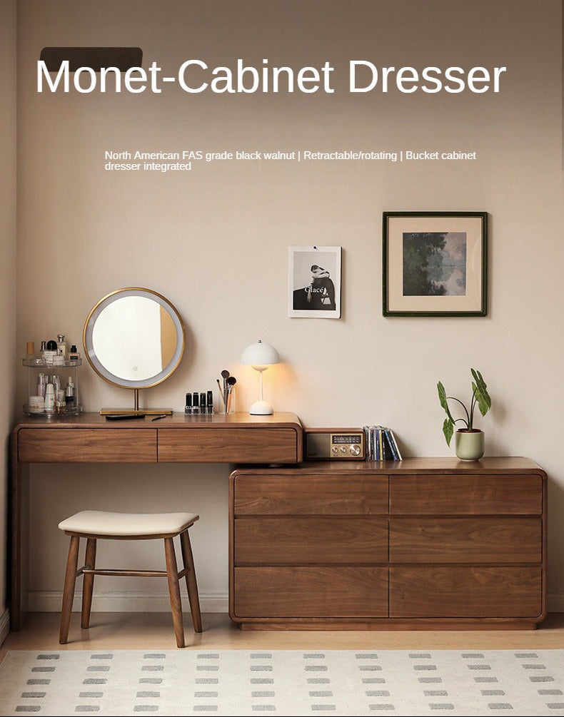 Black Walnut, Sandalwood Solid Wood Vanity Table Chest Of Drawers.