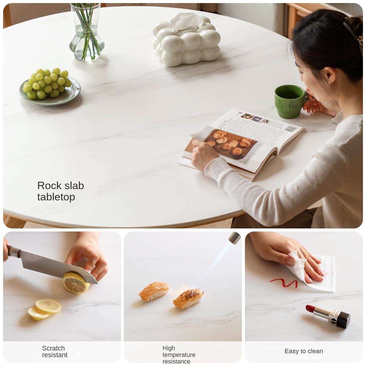 Ash Solid Wood Modern Rock Round Table.