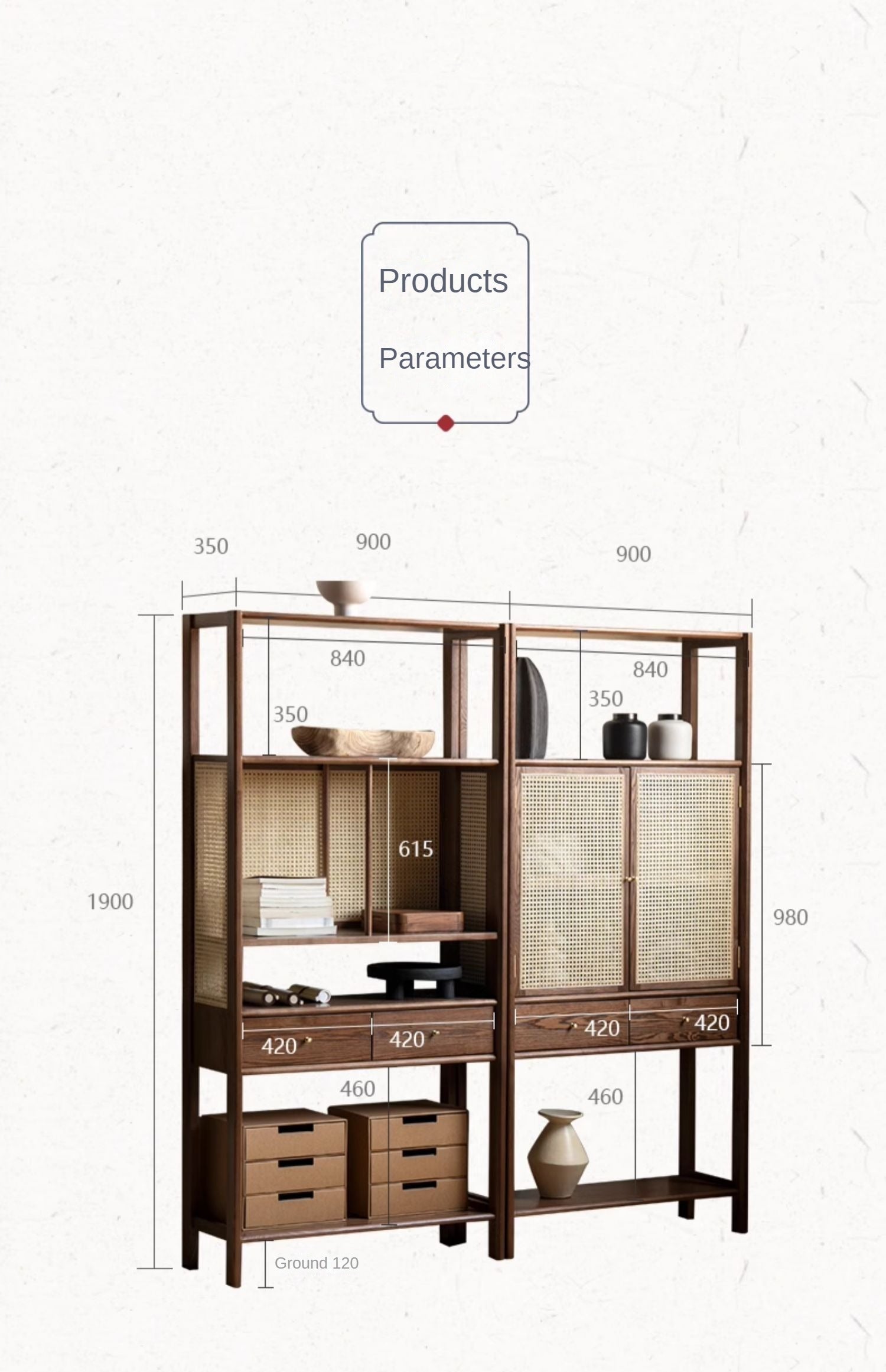 Black Walnut Solid Wood Bookshelf Display Cabinet Simple Bookcase