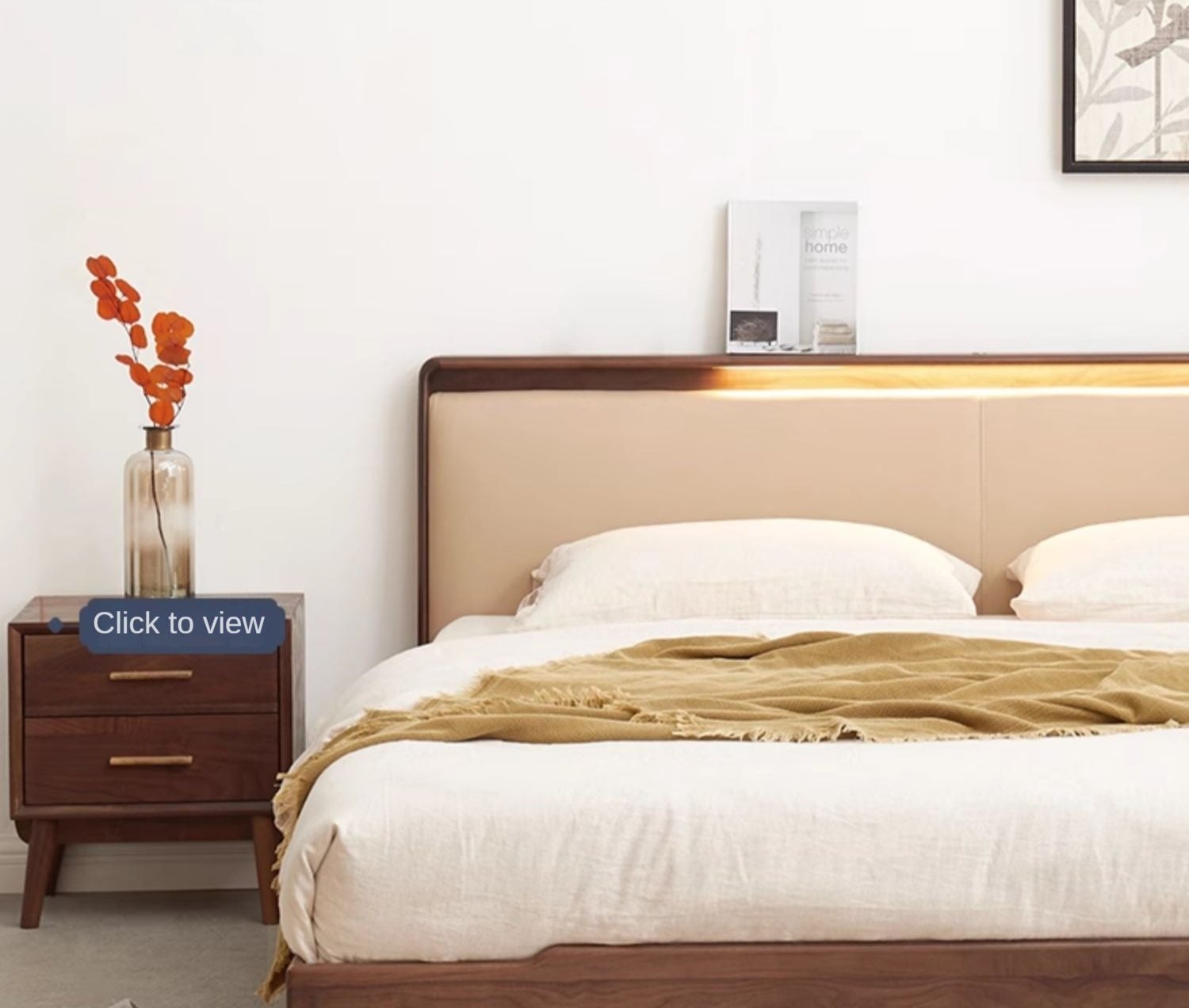 Ash solid wood leather soft bed