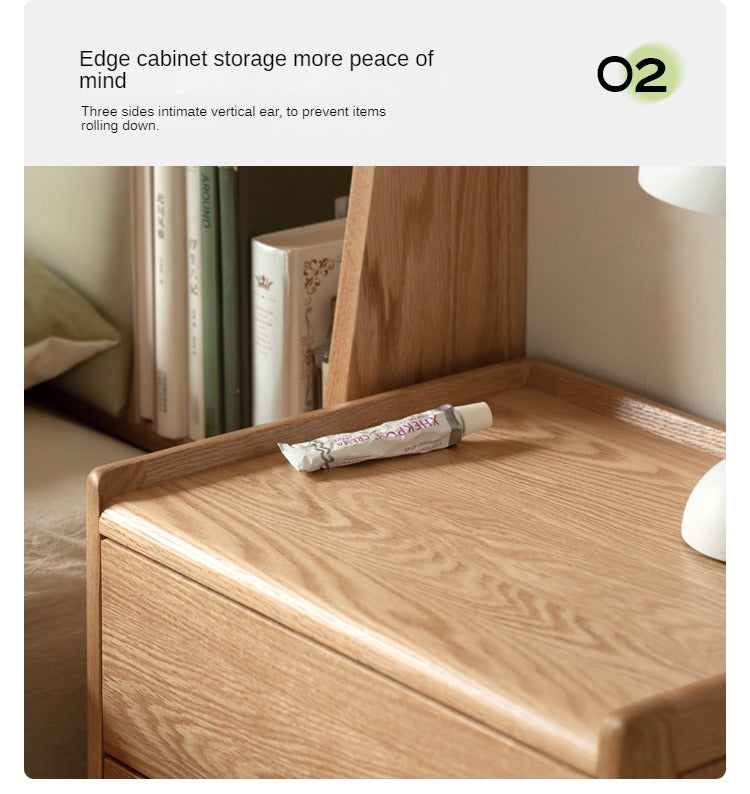 Oak Solid Wood, Solid Rubberwood Nordic Modern Nightstand.