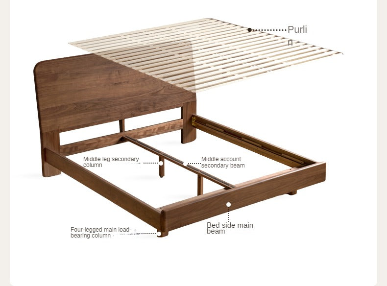 North American Black walnut, Ash solid wood bed simple high head.