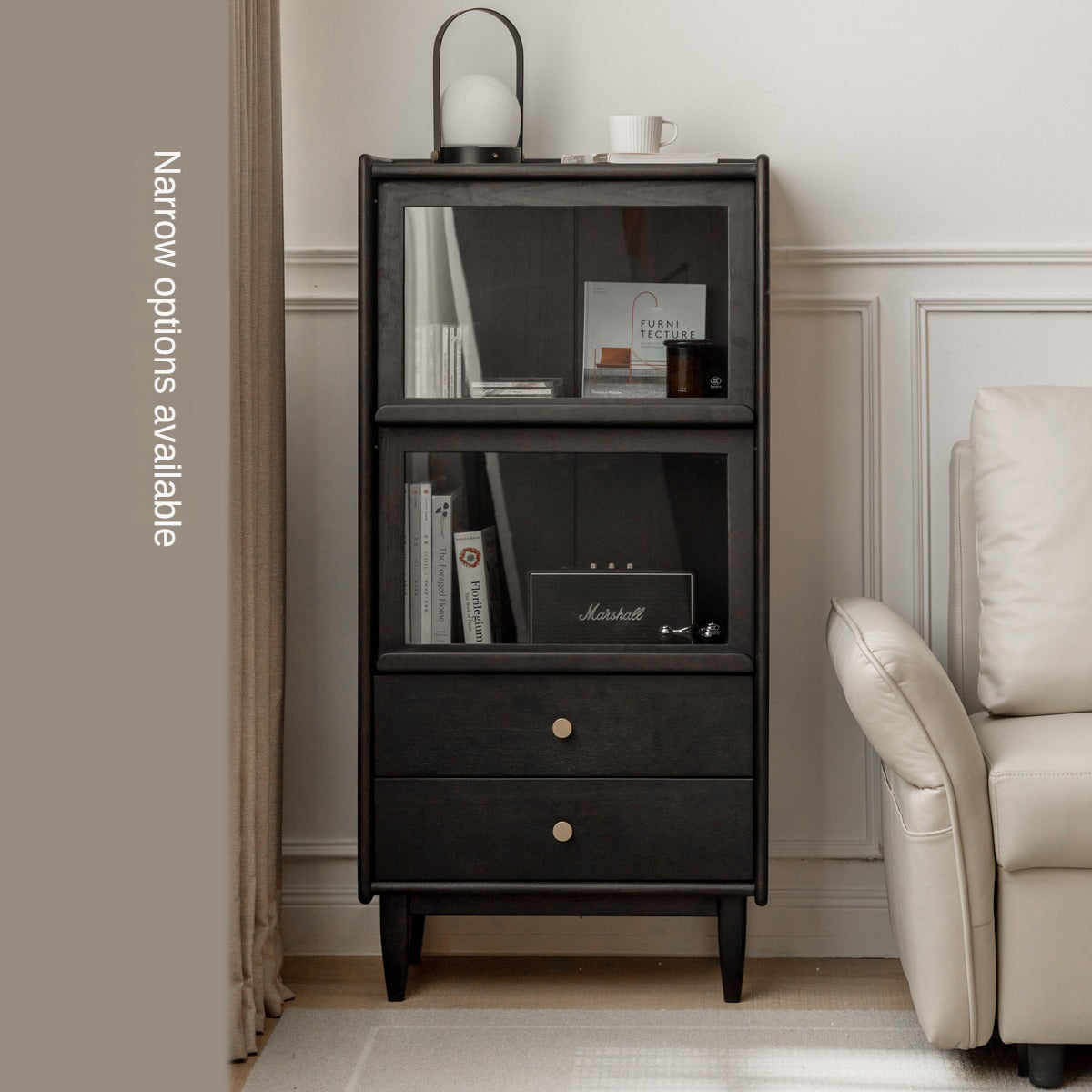 Oak, Ash Solid Wood Side Cabinet LED Lights Smoked