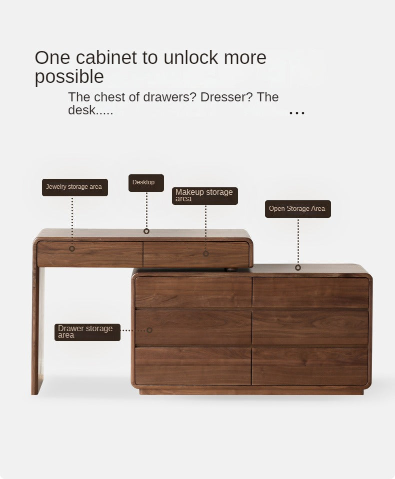 Black Walnut, Sandalwood Solid Wood Dressing Table Chest Of Drawers.